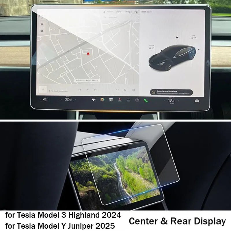 Tempered Glass Front + Rear Film Protector for Tesla Model 3 Highland Model Y Juniper 2025