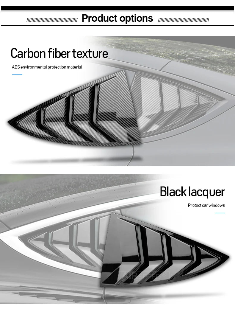 ABS Rear Car Window Shutter Cover For Tesla Model 3 2017-2023 Highland 2024 Louver Side Vent Trim Triangle Modified Accessories