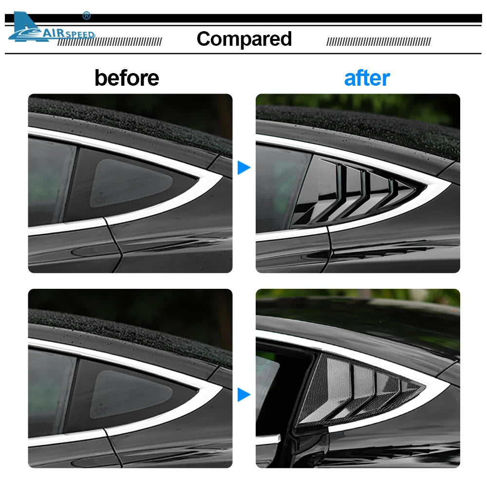 ABS Rear Car Window Shutter Cover For Tesla Model 3 2017-2023 Highland 2024 Louver Side Vent Trim Triangle Modified Accessories